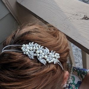 Crystal and Pearl SilverPlated Headband Tiara NWOT